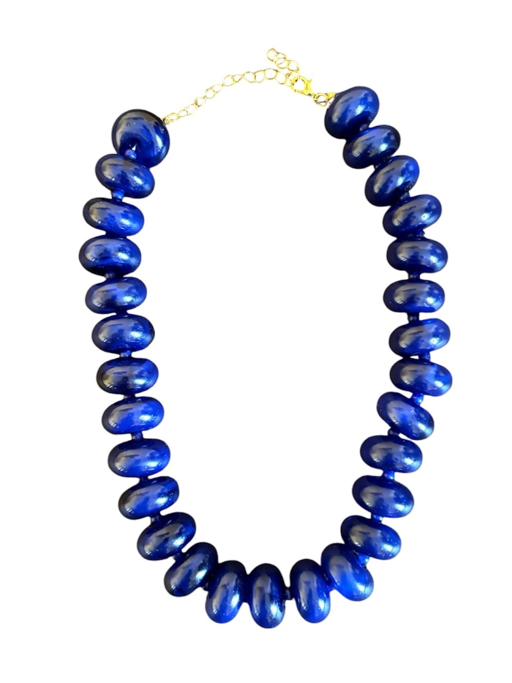 New! Deep Navy Resin Dopamine Marbled Beaded Chunky Statement Necklace Choker - Picture 7 of 11